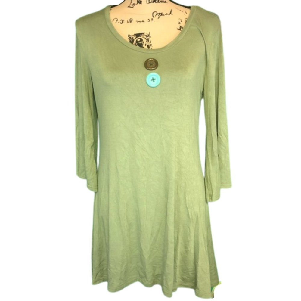 Trendy United sz XL green tunic bell sleeve button